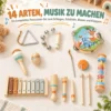 Kinder Schlagzeug 14 teilig Montessori Musikinstrumente Set Mit Trommeln Xylophon Klangholz, Maracas Für 1,5 6 Jahre