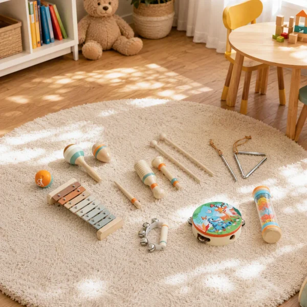 Kinder Schlagzeug 14 teilig Montessori Musikinstrumente Set Mit Trommeln Xylophon Klangholz, Maracas Für 1,5 6 Jahre