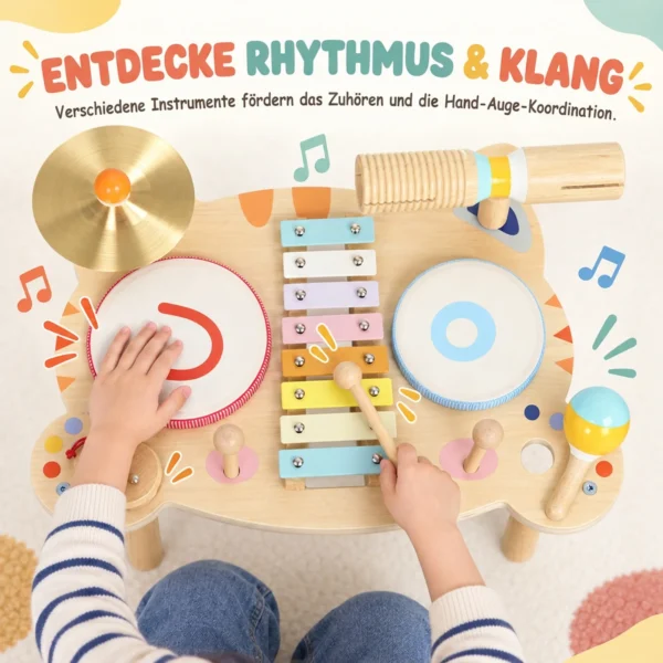 Kinder Schlagzeug 5 in 1 Montessori Musikinstrumente Set Mit Trommeln Xylophon Schlagwerk Für Kinder 1,5 6 Jahre
