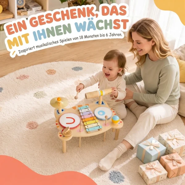 Kinder Schlagzeug 5 in 1 Montessori Musikinstrumente Set Mit Trommeln Xylophon Schlagwerk Für Kinder 1,5 6 Jahre