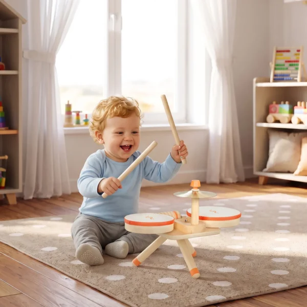 Kinder Schlagzeug 6 Teilige Montessori Musikinstrumente Set Mit 2 Trommeln, Becken, Schraper, 2 Schlägel 1,5 6 Jahre