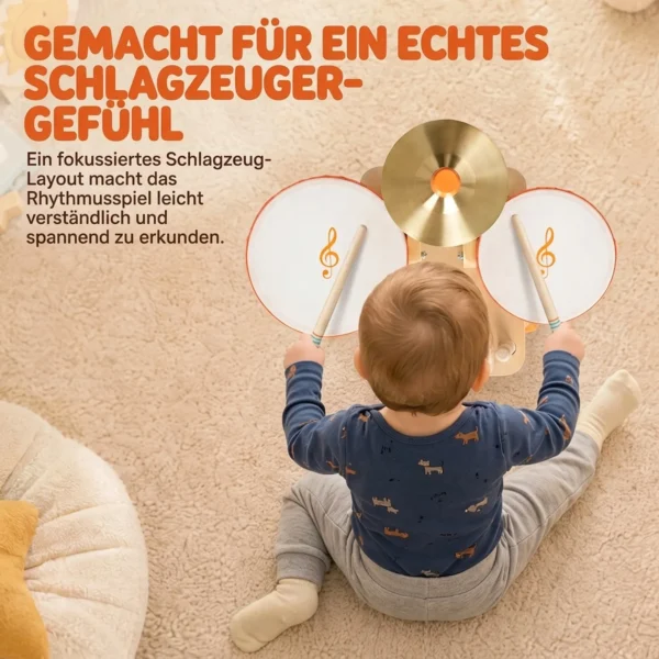 Kinder Schlagzeug 6 Teilige Montessori Musikinstrumente Set Mit 2 Trommeln, Becken, Schraper, 2 Schlägel 1,5 6 Jahre