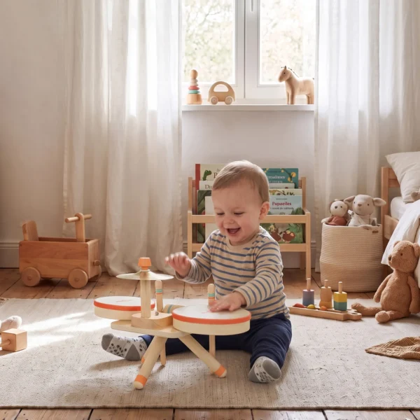 Kinder Schlagzeug 6 Teilige Montessori Musikinstrumente Set Mit 2 Trommeln, Becken, Schraper, 2 Schlägel 1,5 6 Jahre