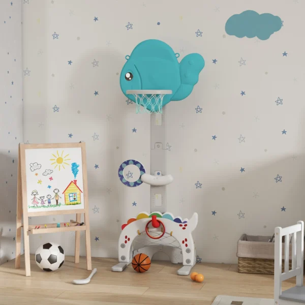 Kinderbasketbalring 5 In 1 Hoogte Verstelbaar 134 152 Cm Met Basketbalpomp Voetbaldoel Golfbal Indoor Outdoor