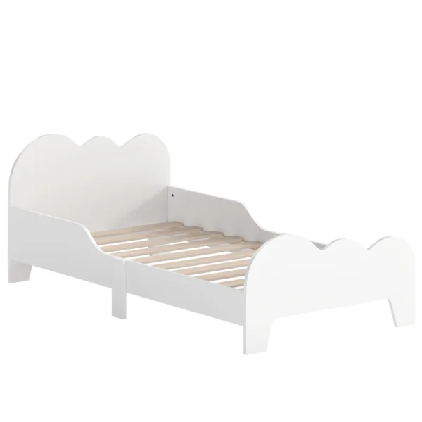 Kinderbed 140 X 70 Cm Peuterbed Met Valbeveiliging, Lattenbodem, Wolkenontwerp 3 8 Jaar, Zonder Matras, Wit