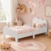 Kinderbed 140 X 70 Cm Peuterbed Met Valbeveiliging, Lattenbodem, Wolkenontwerp 3 8 Jaar, Zonder Matras, Wit