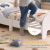 Kinderbed 140 X 70 Cm Peuterbed Met Valbeveiliging, Lattenbodem, Wolkenontwerp 3 8 Jaar, Zonder Matras, Wit