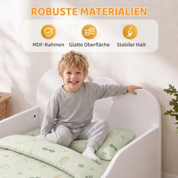 Kinderbed 140 X 70 Cm Peuterbed Met Valbeveiliging, Lattenbodem, Wolkenontwerp 3 8 Jaar, Zonder Matras, Wit
