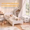 Kinderbed 140 X 70 Cm Peuterbed Met Valbeveiliging, Lattenbodem, Wolkenontwerp 3 8 Jaar, Zonder Matras, Wit