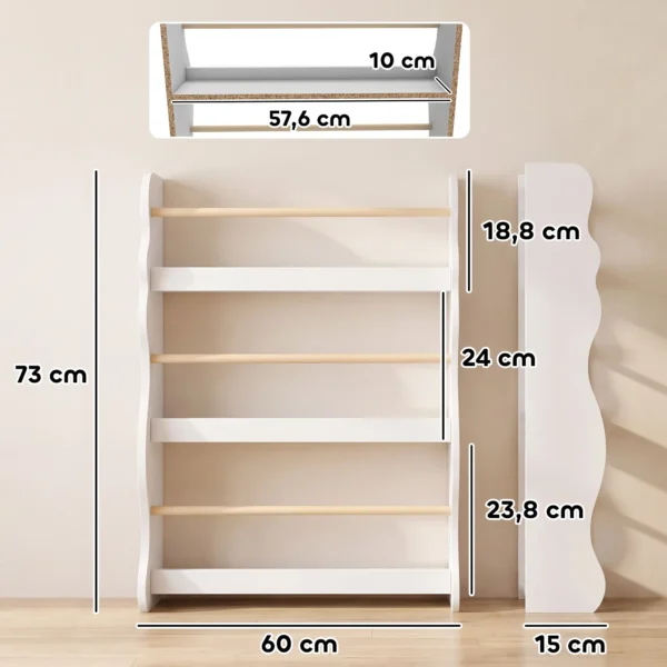 Kinderboekenkast, Wandgemonteerd Kinderrek Met 3 Niveaus, Wandrek Met Kantelbeveiliging 60 X 15 X 73 Cm Wit