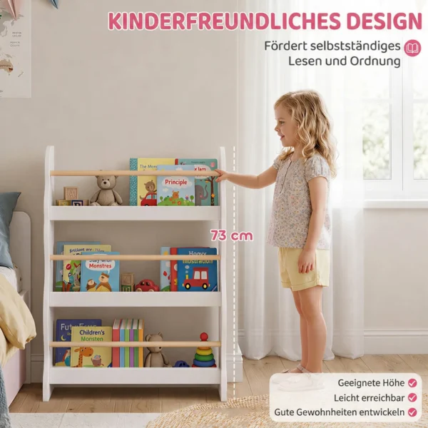 Kinderboekenkast, Wandgemonteerd Kinderrek Met 3 Niveaus, Wandrek Met Kantelbeveiliging 60 X 15 X 73 Cm Wit