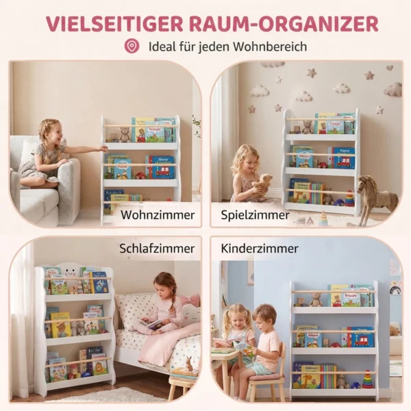 Kinderboekenkast, Wandgemonteerd Kinderrek Met 3 Niveaus, Wandrek Met Kantelbeveiliging 60 X 15 X 73 Cm Wit
