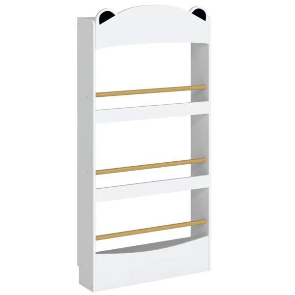 Kinderboekenkast, Wandgemonteerd Kinderrek Met 4 Niveaus, Wandrek Met Beer vormig Ontwerp, 50 X 15 X 97 Cm Wit