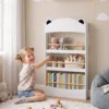 Kinderboekenkast, Wandgemonteerd Kinderrek Met 4 Niveaus, Wandrek Met Beer vormig Ontwerp, 50 X 15 X 97 Cm Wit