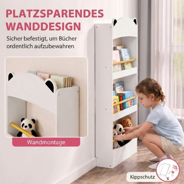 Kinderboekenkast, Wandgemonteerd Kinderrek Met 4 Niveaus, Wandrek Met Beer vormig Ontwerp, 50 X 15 X 97 Cm Wit