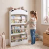 Kinderboekenkast, Wandgemonteerd Kinderrek Met 4 Niveaus, Wandrek Met Beer vormig Ontwerp, 50 X 15 X 97 Cm Wit