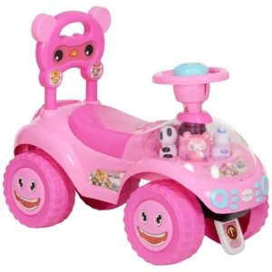 Kinderglijauto Met Muziek, Claxon, Licht, Anti kantelbeveiliging & Opbergruimte Onder De Zitting, 18 36 Maanden, Roze