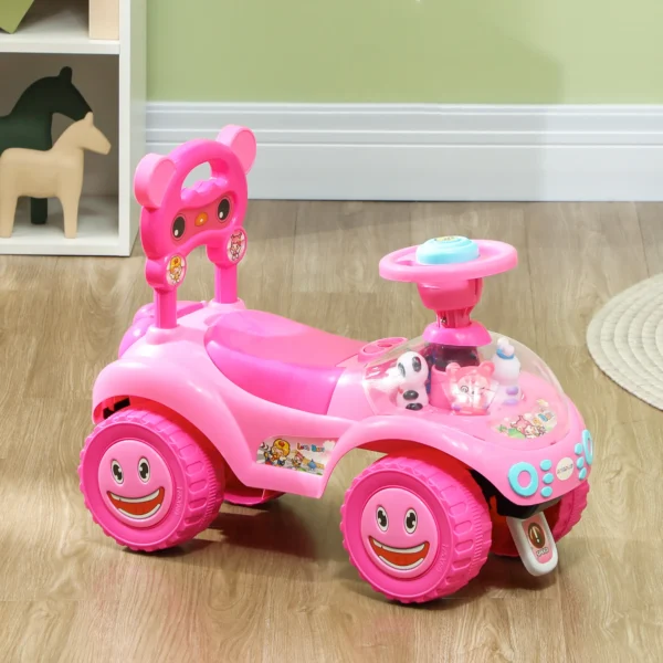 Kinderglijauto Met Muziek, Claxon, Licht, Anti kantelbeveiliging & Opbergruimte Onder De Zitting, 18 36 Maanden, Roze