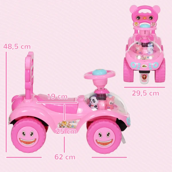 Kinderglijauto Met Muziek, Claxon, Licht, Anti kantelbeveiliging & Opbergruimte Onder De Zitting, 18 36 Maanden, Roze