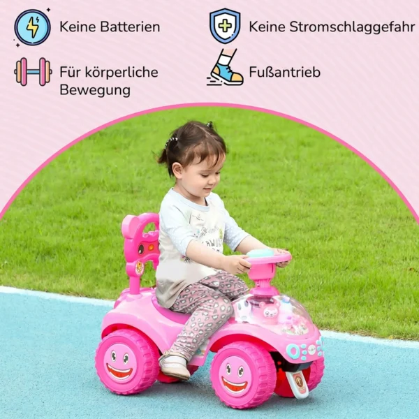Kinderglijauto Met Muziek, Claxon, Licht, Anti kantelbeveiliging & Opbergruimte Onder De Zitting, 18 36 Maanden, Roze