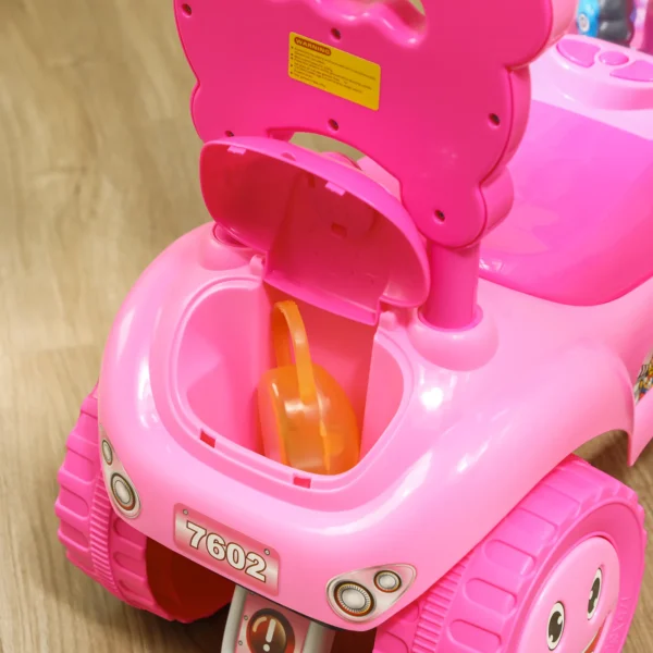 Kinderglijauto Met Muziek, Claxon, Licht, Anti kantelbeveiliging & Opbergruimte Onder De Zitting, 18 36 Maanden, Roze