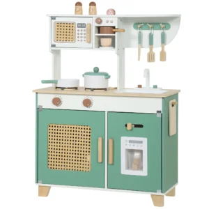 Kinderkeuken Houten Speelkeuken Accessoires Met Koffiezetapparaat IJsblokjesdispenser Kast Fornuis Kraan 3 6 Jaar Groen