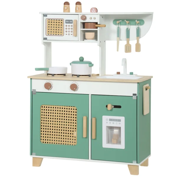Kinderkeuken Houten Speelkeuken Accessoires Met Koffiezetapparaat IJsblokjesdispenser Kast Fornuis Kraan 3 6 Jaar Groen