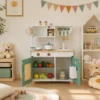 Kinderkeuken Houten Speelkeuken Accessoires Met Koffiezetapparaat IJsblokjesdispenser Kast Fornuis Kraan 3 6 Jaar Groen