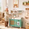 Kinderkeuken Houten Speelkeuken Accessoires Met Koffiezetapparaat IJsblokjesdispenser Kast Fornuis Kraan 3 6 Jaar Groen