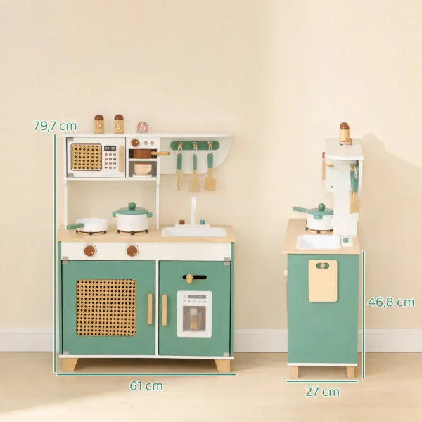 Kinderkeuken Houten Speelkeuken Accessoires Met Koffiezetapparaat IJsblokjesdispenser Kast Fornuis Kraan 3 6 Jaar Groen