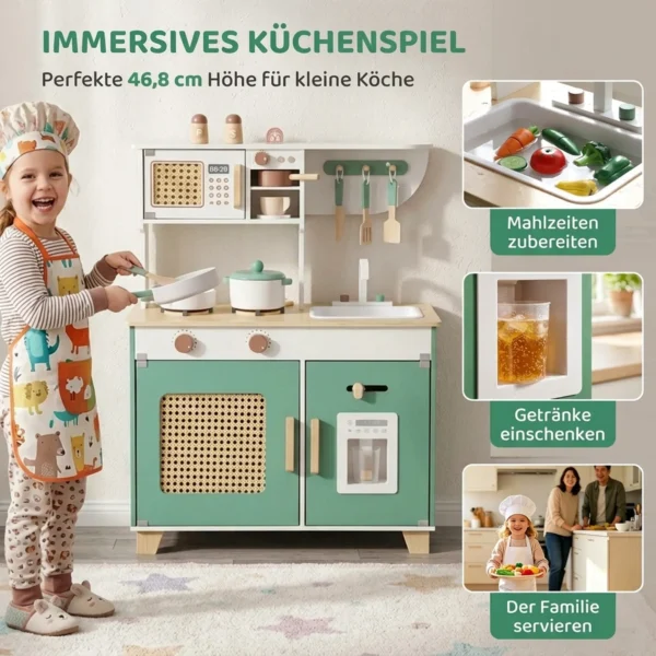 Kinderkeuken Houten Speelkeuken Accessoires Met Koffiezetapparaat IJsblokjesdispenser Kast Fornuis Kraan 3 6 Jaar Groen