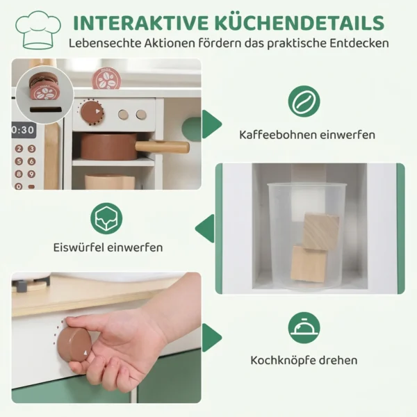 Kinderkeuken Houten Speelkeuken Accessoires Met Koffiezetapparaat IJsblokjesdispenser Kast Fornuis Kraan 3 6 Jaar Groen