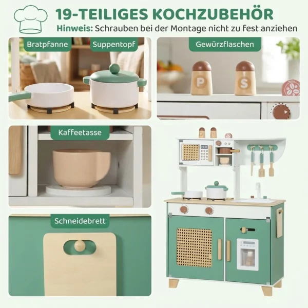 Kinderkeuken Houten Speelkeuken Accessoires Met Koffiezetapparaat IJsblokjesdispenser Kast Fornuis Kraan 3 6 Jaar Groen