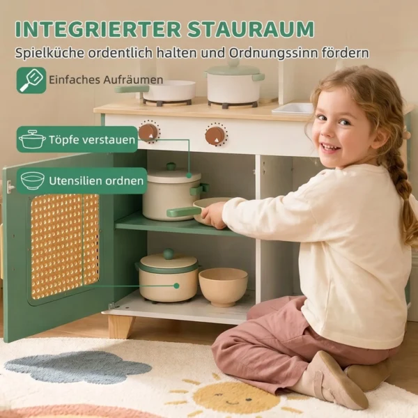 Kinderkeuken Houten Speelkeuken Accessoires Met Koffiezetapparaat IJsblokjesdispenser Kast Fornuis Kraan 3 6 Jaar Groen