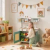 Kinderkeuken Houten Speelkeuken Accessoires Met Koffiezetapparaat IJsblokjesdispenser Kast Fornuis Kraan 3 6 Jaar Groen
