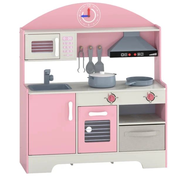 Kinderküche Kinder Holz Spielküche Zubehör Mit Licht & Sound Stoffschublade Backofen Herd Spüle Mikrowelle