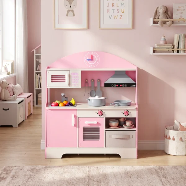 Kinderküche Kinder Holz Spielküche Zubehör Mit Licht & Sound Stoffschublade Backofen Herd Spüle Mikrowelle