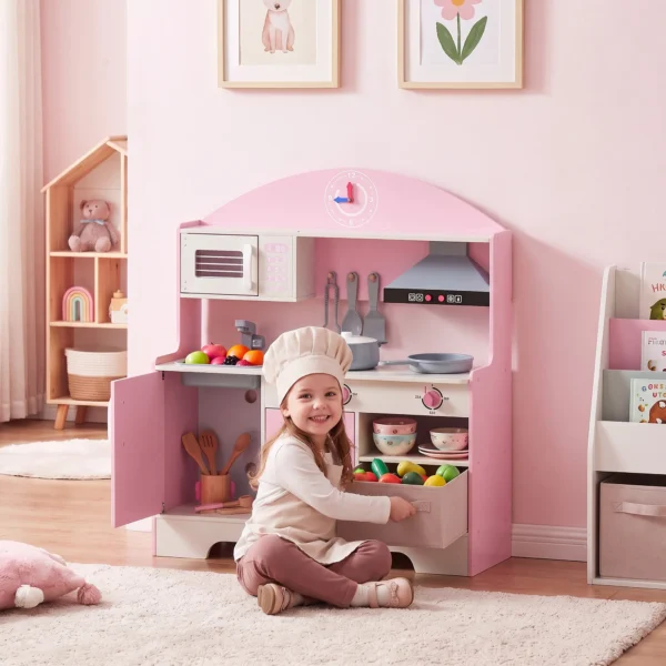 Kinderküche Kinder Holz Spielküche Zubehör Mit Licht & Sound Stoffschublade Backofen Herd Spüle Mikrowelle