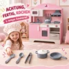 Kinderküche Kinder Holz Spielküche Zubehör Mit Licht & Sound Stoffschublade Backofen Herd Spüle Mikrowelle