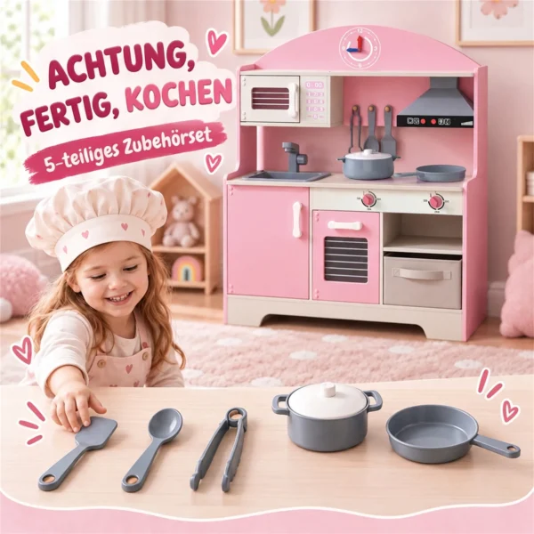 Kinderküche Kinder Holz Spielküche Zubehör Mit Licht & Sound Stoffschublade Backofen Herd Spüle Mikrowelle