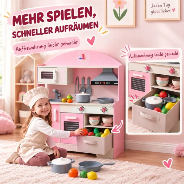 Kinderküche Kinder Holz Spielküche Zubehör Mit Licht & Sound Stoffschublade Backofen Herd Spüle Mikrowelle