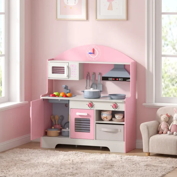 Kinderküche Kinder Holz Spielküche Zubehör Mit Licht & Sound Stoffschublade Backofen Herd Spüle Mikrowelle
