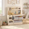 Kinderküche Kinder Holz Spielküche Zubehör Mit Licht & Sound Stoffschubladen Mikrowelle Herd Wasserhahn Ablage