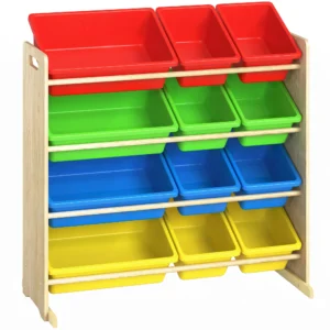 Kinderregal, 4 stufig Spielzeugregal Mit 12 Herausnehmbaren Aufbewahrungsboxen 85,5 X 40 X 88,5 Cm, Mehrfarbig