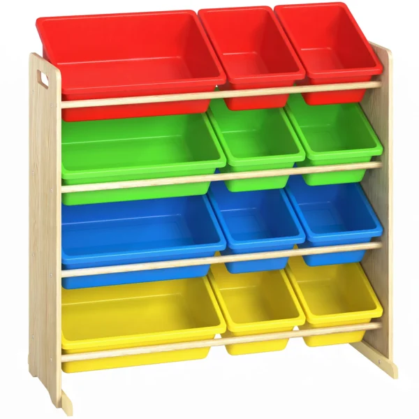 Kinderregal, 4 stufig Spielzeugregal Mit 12 Herausnehmbaren Aufbewahrungsboxen 85,5 X 40 X 88,5 Cm, Mehrfarbig