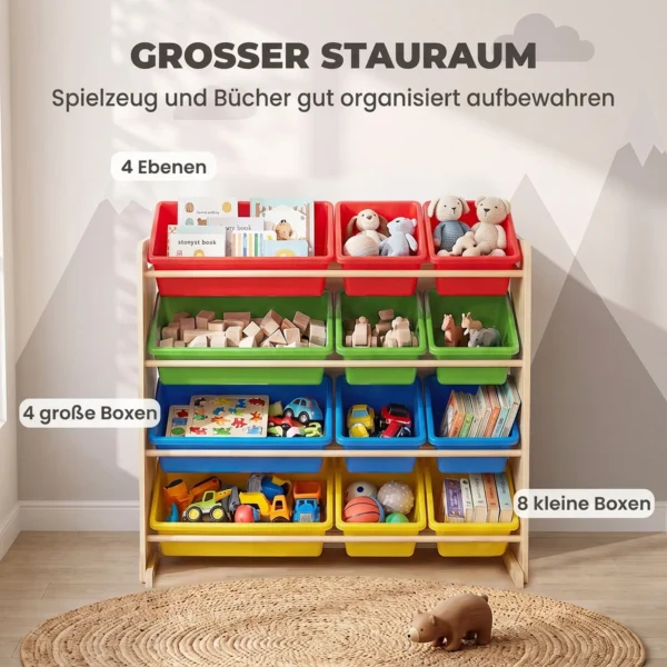 Kinderregal, 4 stufig Spielzeugregal Mit 12 Herausnehmbaren Aufbewahrungsboxen 85,5 X 40 X 88,5 Cm, Mehrfarbig