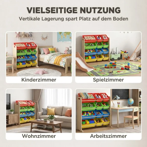 Kinderregal, 4 stufig Spielzeugregal Mit 12 Herausnehmbaren Aufbewahrungsboxen 85,5 X 40 X 88,5 Cm, Mehrfarbig