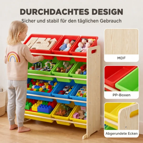 Kinderregal, 4 stufig Spielzeugregal Mit 12 Herausnehmbaren Aufbewahrungsboxen 85,5 X 40 X 88,5 Cm, Mehrfarbig