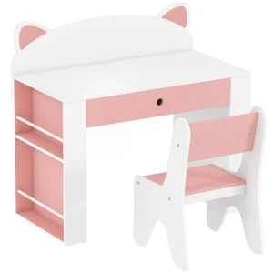 Kindertafel Met Stoel 2 delige Kinderzitgroep Met Boekenplank Lade Vos ontwerp Voor Kinderen 3 8 Wit+Roze