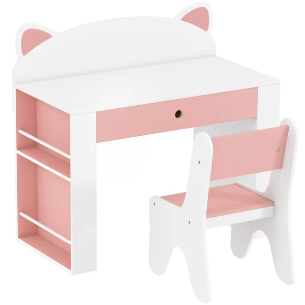 Kindertafel Met Stoel 2 delige Kinderzitgroep Met Boekenplank Lade Vos ontwerp Voor Kinderen 3 8 Wit+Roze